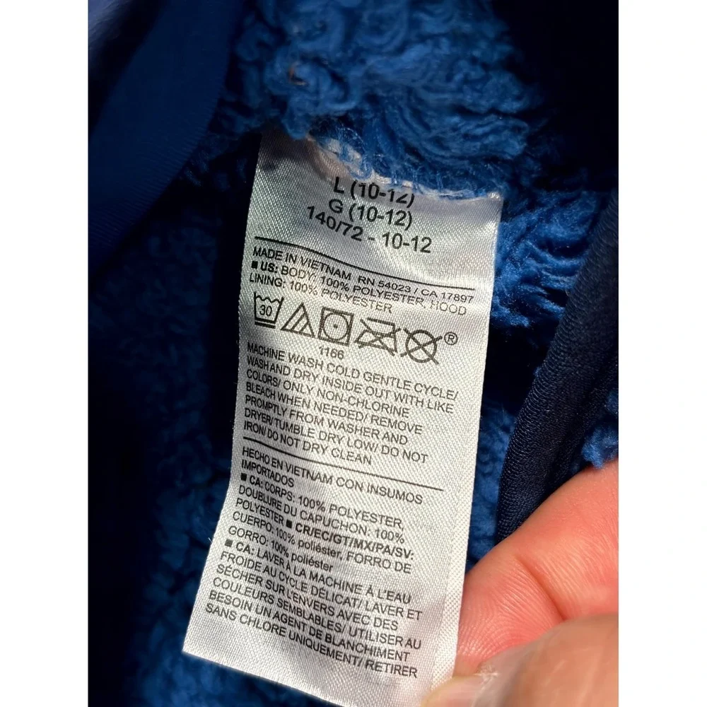Old Navy Loose Sherpa Pocket Hooded Jacket Boys L (10-12) Blue Full Zip Winter
